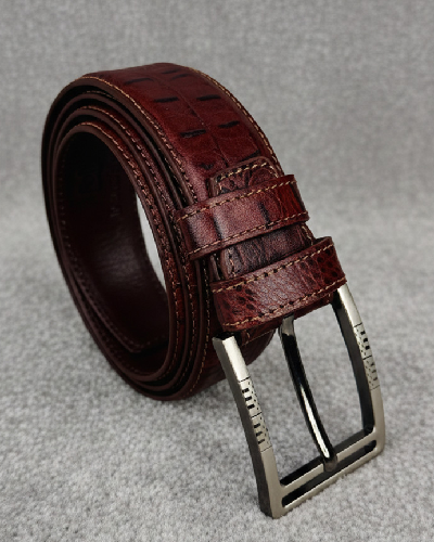 Leather Belt Crocodile Design- Chocolate